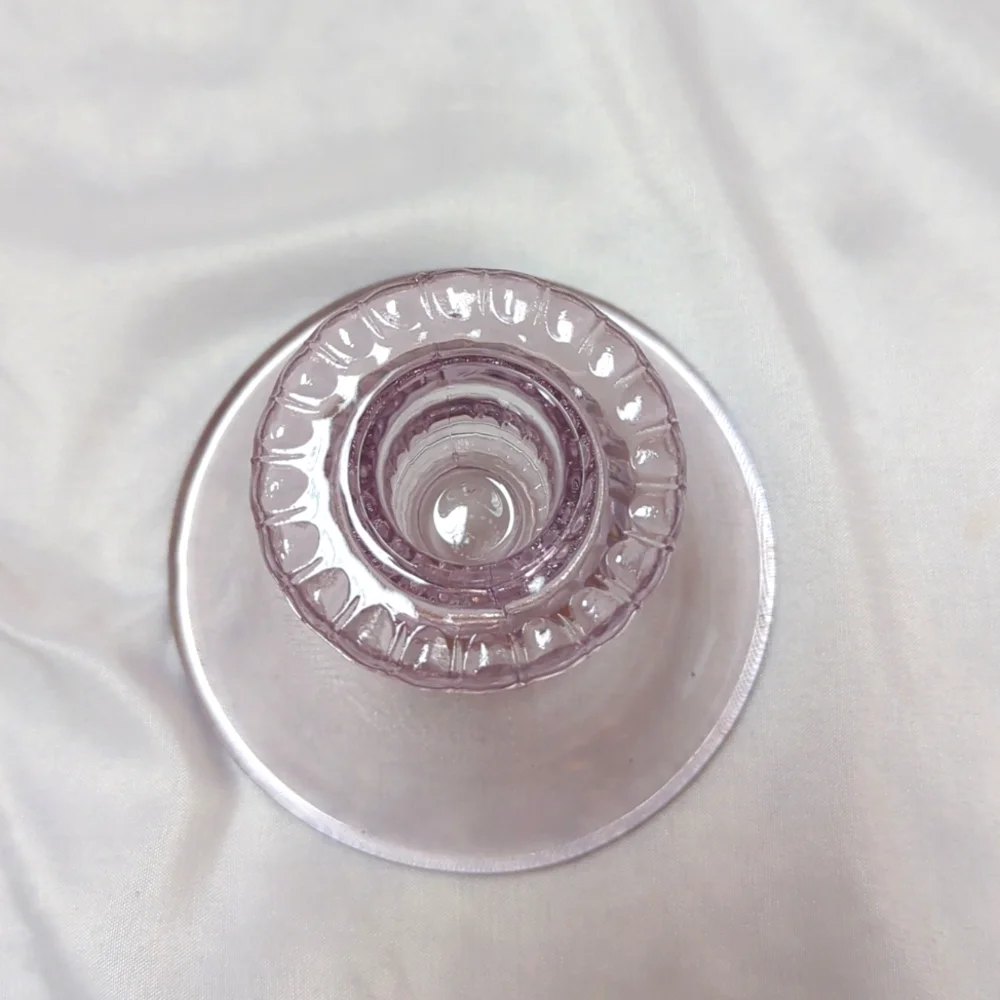 Set of 3 Pressed Glass Lavender Melon Tapered Candle Holders 3
